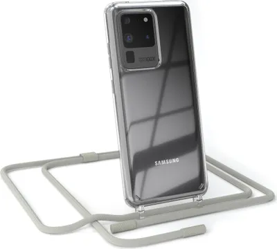 Produktbild von EAZY CASE Handykette für Samsung Galaxy S20 Ultra / S20 Ultra 5G, Clear Case aus Silikon, mit Umhängeband, abnehmbare Endstücke, Handyband in Beige