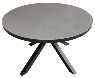 Produktbild von Tisch Almeria - 120 cm rund - gesinterter Stein hellgrau - Gestell Kreuz-Form
