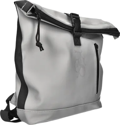 Produktbild von Kleiner grauer Kunstleder Rucksack wasserabweisend gepolsterte Schultergurte 34x38x8 cm