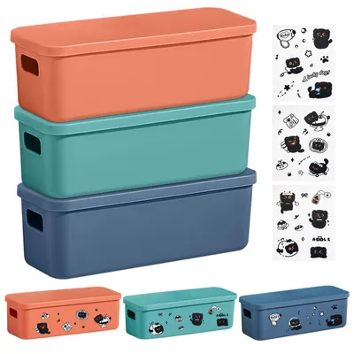 Productafbeelding van Set van 3 opbergboxen met deksels, plastic opbergboxen, multifunctionele opbergdozen met 3 kattenstickers, organizer voor badkamer, keuken en slaapkamer