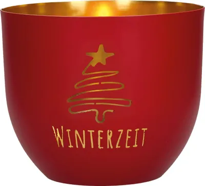 Produktbild von Windlicht Winterzeit aus Metall, fein graviert, Goldveredelung, B 11,6 cm H 10 cm