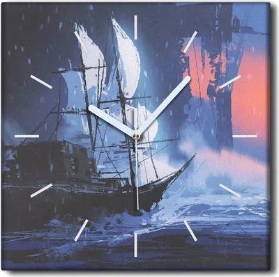 Produktbild von Coloray Uhr auf Leinwand 30x30 cm Wand Uhr Dekoration Wohnzimmer Segeltuch weiße Zeiger -Schiff Wellen Ozean.