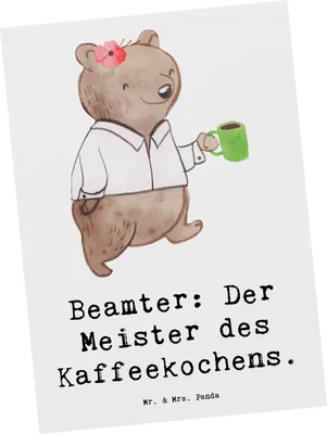 Produktbild von Mr. & Mrs. Panda Postkarte Beamter Kaffeemeister - Weiß - Geschenk, Beruf, Berufsleben, Ansichtskarte, Fotokarte, Berufsliebe, witzig, Ansichtskarten, kreative Geschenke