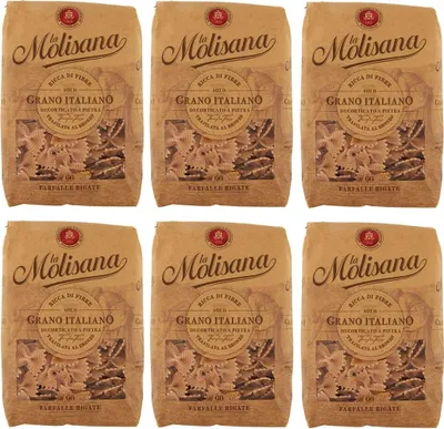 Produktbild von 6x La Molisana Pasta Integrale Farfalle Rigate n°66 Vollkornnudeln Vollkornpasta,100% italienischer Weizen,Bronzepaste 500g Packung + Italian Gourmet Polpa di Pomodoro 400g Dose