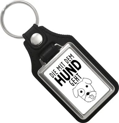 Produktbild von Die mit dem Hund geht Schlüsselanhänger mit Kunstleder-Anhänger