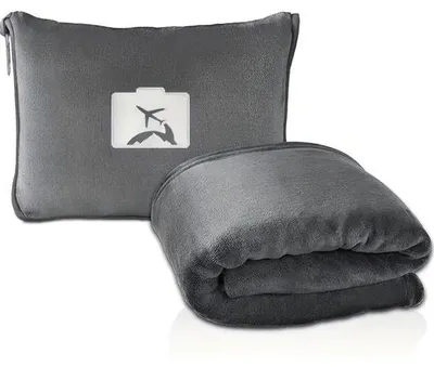 Obrázek produktu pro 2-v-1 cestovní polštář a deka - Šedá - Skládací s úložnou taškou - Fleece deka - 150 x 130 cm - Pratelná