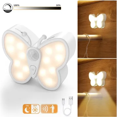 Produktbild von 1x LED Nachtlicht Mit Bewegungsmelder USB Wiederaufladbares Dämmerungslicht Warmweiß+Kaltweiß für Treppen, Schrank (leuchtet vorne unten)