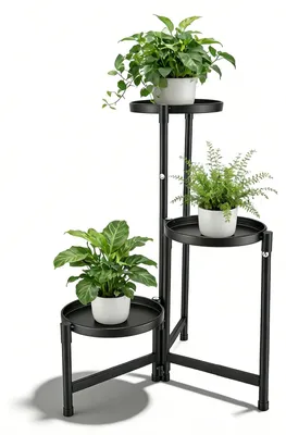 Produktbild von Pflanzenständer Metall - Blumenregal 3 Ebenen - Eckpflanzenregal mit Beinen - Für Wohnzimmer und Balkon