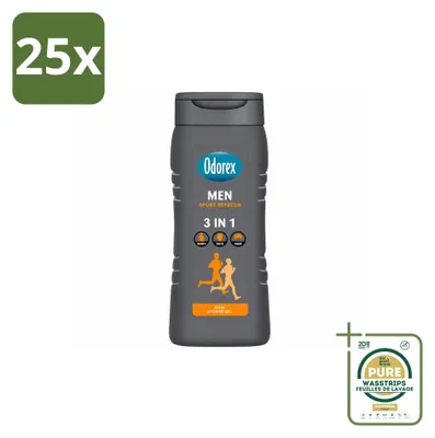Immagine prodotto di 25 confezioni di bagnoschiuma rinfrescante "Odorex For Men Sport", 300 ml per confezione - confezione da 25 pezzi
