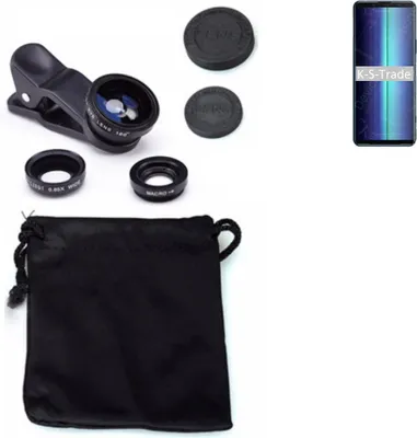 Produktbild von K-S-Trade Smartphone Kamera Linsen Set Kompatibel mit Sony Xperia 8 Lite 3in1 Clip-On Kamera Adapter Macro Weitwinkel FishEye Fischauge Objektiv Linse