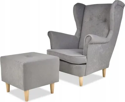 Produktbild von Family Meble Ohrensessel mit Hocker Ari Relaxsessel Skandinavisch Loungesessel Fernsehsessel Für Wohnzimmer Esszimmer Schlafzimmer Büro (MKR 27)
