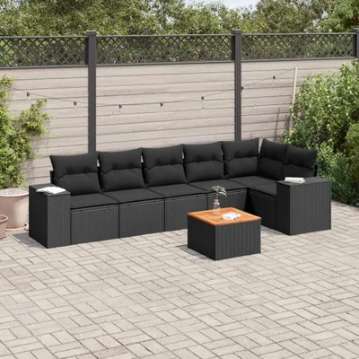 Produktbild von CLORIS 7-tlg. Garten-Sofagarnitur - mit Kissen - Schwarz Poly Rattan - Gartenmöbelgarnituren LL0000256536