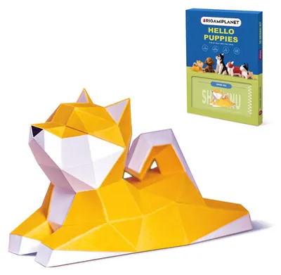 3D Origami Set Shiba Inu, Papier-Knuselset, DIY, 15x8x10 cm