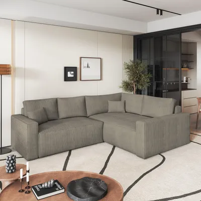 Produktbild von Masseno Ecksofa ERONIS R-S mit Schlaffunktion L-Form, Sofa mit Bettkasten, Wohnzimmersofa, Couch, Soffa, Bettsofa, Couchgarnitur- Beige, POSO 02