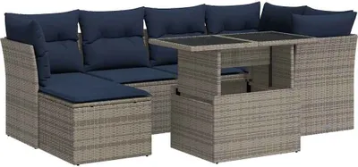 Immagine prodotto di vidaXL Set di divani da giardino 7 pezzi con cuscini in poly rattan grigio acacia