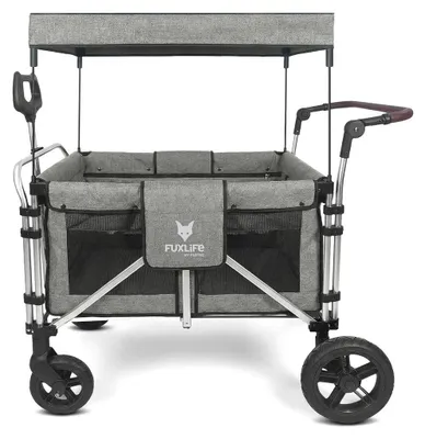 Produktbild von FUXLIFE by FUXTEC faltbarer Bollerwagen - Premium - FX-CTXL900 4-Sitzer Premium Grau  mit Doppelsitzen & 5-Punkt Gurten  großer Innenraum & Dach  faltbar Premium Grau