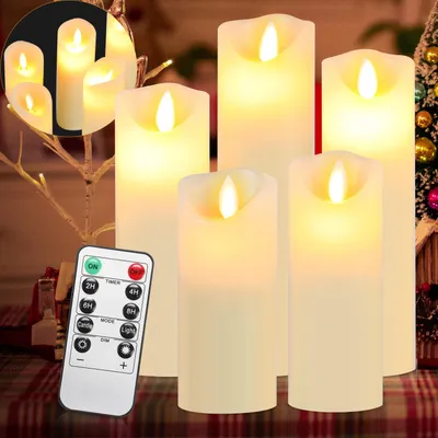Obrázek produktu pro Jayseuw LED svíčky sada 5 svíček z pravého vosku blikající bez plamene s funkcí časovače s dálkovým ovládáním a vícestupňovým stmíváním Pohyblivý plamen Svíčky z pravého vosku bílé barvy