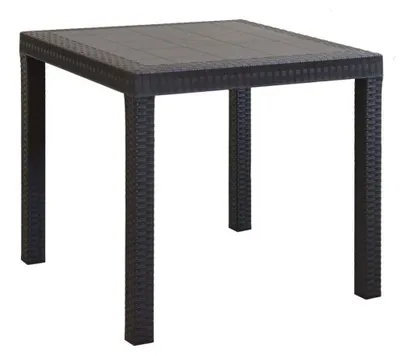 Image de Table carrée d'extérieur pour jardin, 80 x 80 cm, en osier synthétique, avec pieds réglables et trou central pour parasol Nasa - Marron