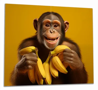 Produktbild von Wallario Herdabdeckplatte aus Glas, Größe 60 x 52 cm 2-teilig, Motiv Glücklicher Bananenfan