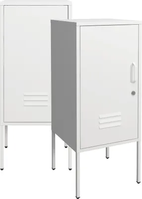 Produktbild von Nachtschrank 'Hausjärvi' 2er Set mit abschließbarer Tür 82 x 35 x 35 cm Stahl Weiß
