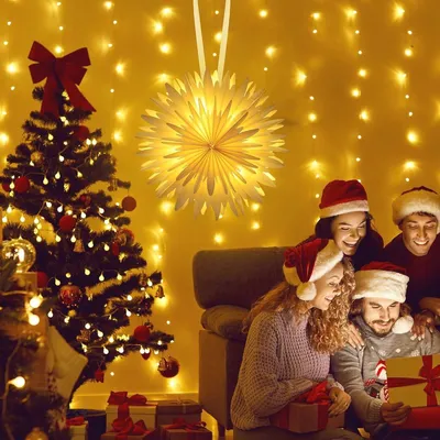 Faltbarer 3D Weihnachtsstern 45 cm - Beleuchtete Papierdekoration für Weihnachten