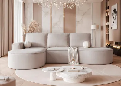 Produktbild von Ecksofa Schlafsofa Sofa ARLET in Stoff Riviera Hellbeige Ottomane Links