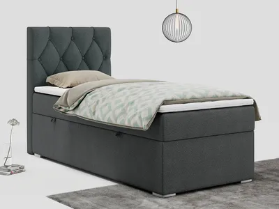 Produktbild von Einzelbett mit Bettkasten, jungenbetten 90 cm, Boxspringbett - ALDA - 90x200cm - links - Dunkelgrau - H3