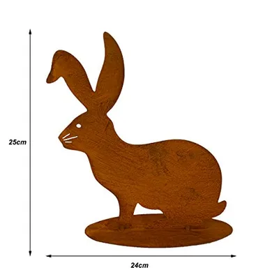 Produktbild von Hase Klopfer im Shabby Chic Deko Design auf Bodenplatte | Edelrost Gartendeko