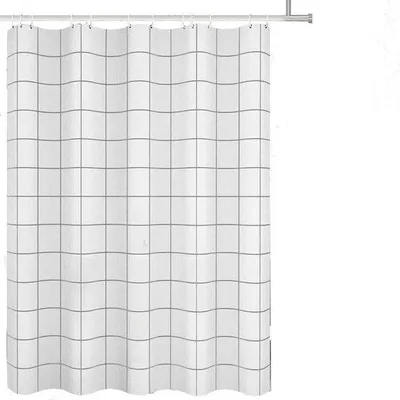 Obrázek produktu pro Voděodolná sprchová závěsa - 180 cm * 200 cm - s geometrickým vzorem - bílá sprchová závěsa - s háčky - do koupelny - vodotěsná