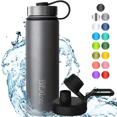 Produktbild von 720 DGREE Trinkflasche Doppelwandig Edelstahl 710ml Isolierflasche m. Gratis Sportdeckel noLimit, Farbe:lemon yellow