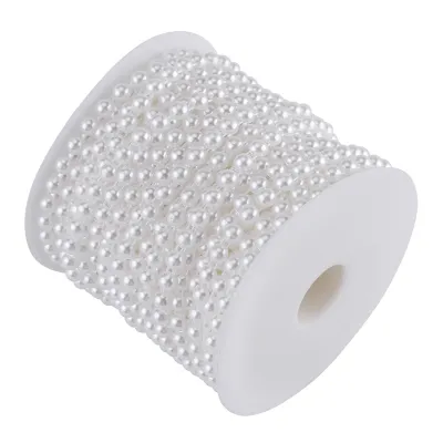 Image de 25 m/rouleau Double cordon de coton avec perles artificielles semi-circulaires - Collier/guirlande de perles pour mariage (blanc)