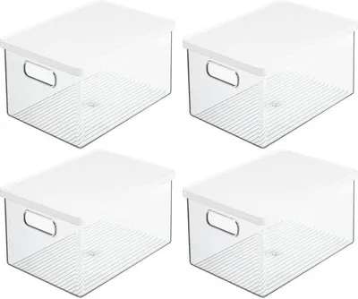 Produktbild von Aufbewahrungsbox Organizer Box mit Deckel mDesign stapelbar 4er Set Transparent