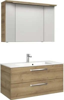 Produktbild von Pelipal Badmöbel-Set Kumba BxHxT 107 x 200 x 50 cm Frontfarbe eiche riviera mit Mineralguss-Waschtisch weiß 99.107012147