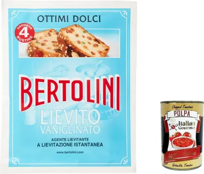 Produktbild von 3x Bertolini Lievito vanigliato, Instant-Sauerteig-Vanillehefe, 4 Beutel à 64 g, glutenfrei + Italian Gourmet polpa 400g