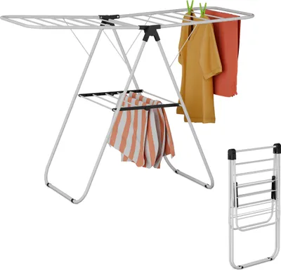 Obrázok produktu pre Relaxdays, skladací sušiak na prádlo, s 2 krídlami, 2 úrovňami, sušiak na prádlo s krídlami, rozmery: 93 x 136 x 58 cm, sušička na prádlo, biela