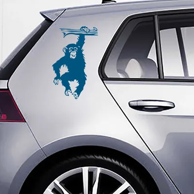 Produktbild von Aufkleber - Autoaufkleber-Set Schimpanse, 2 Stk. je 60cm x 37cm Signalblau - Tuning Carystyling Heckscheibe Auto