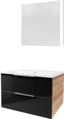 Produktbild von Fackelmann B. BRILLANT Badmöbel Set 3-teilig 80 cm, Anthrazit Glas/Braun hell,Gussmarmor+Spiegel