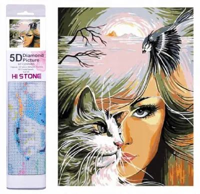 Produktbild von Diamantmosaik-Aufkleber: Frau, Katze