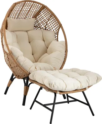Produktbild von Endorphin Loungesessel Egg Chair Korbsessel für drinnen u. draußen m. Kissen u. Ottomane Gartensessel