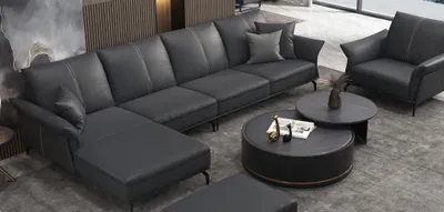 Immagine prodotto di Soggiorno L-forma nero moderno lusso multifunzionale divano imbottitura d'angolo