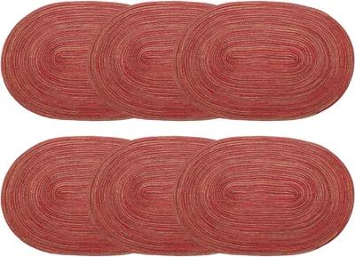 Produktbild von 6 ovale geflochtene Platzsets 20" rutschfest für Esstische, waschbar und hitzebeständig, Rot