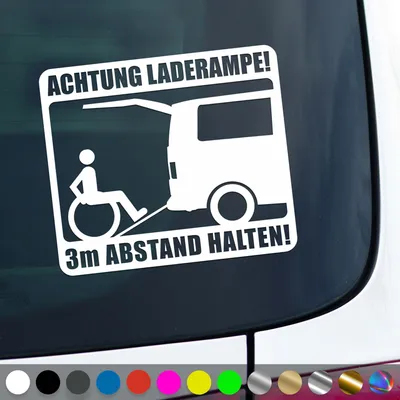 Produktbild von PantherPixel Rollstuhl Aufkleber Behindert 3m Rampe Rollstuhlfahrer Sticker Auto Geschenkidee Farbe Weiss