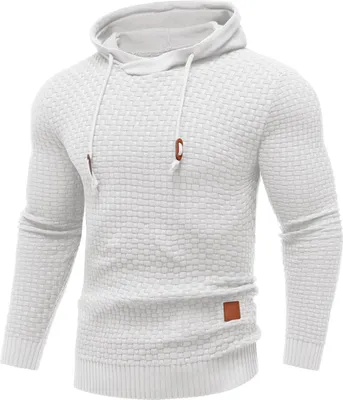 Image de ASKSA Sweat à capuche pour homme Sweat à gaufre pour homme Sweat à capuche Casual à manches longues Streetwear Hoodie Pullover,Blanc,M