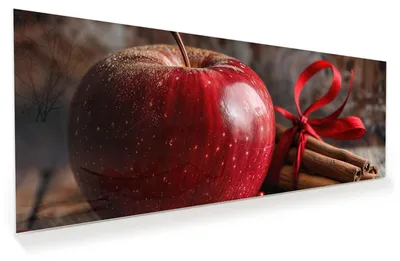 Produktbild von Glasbild 100x40cm in XXL für Wohnzimmer, Schlafzimmer Motiv Apfel mit Zimt