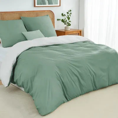 Productafbeelding van Beddegoedset 155x220 Microvezel Groene/Witte Kleur