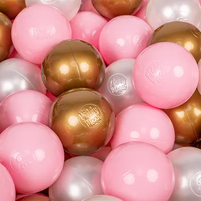Immagine prodotto di KiddyMoon Kids 200 palline da gioco ∅ 7cm per il bagno di palline per bambini in plastica  EU, rosa cipria/viola/oro