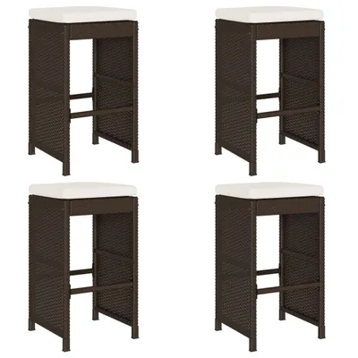 Produktbild von vidaXL Garten-Barhocker mit Kissen 4 Stk. Braun Poly Rattan