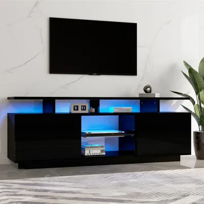 Produktbild von okwish TV-Schrank 140cm TV-Schrank mit LED-Beleuchtung für 60-Zoll-Fernseher, Schwarz