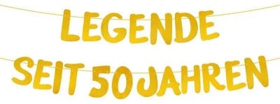 Image de Guirlande d'anniversaire pour les 50 ans. Légende : "50 ans", décorations dorées scintillantes, pour homme ou femme