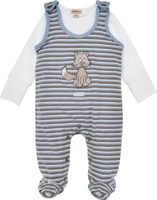 Produktbild von BONDI Baby Strampler Strampelanzug "My Friend" 94016 | Stripe Schoko Blue Größe: 62